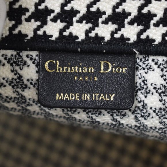 Authv CHRISTIAN DIOR Book Tote Hand Bag Houndstooth Canvas Leather Black - Picture 6 of 16